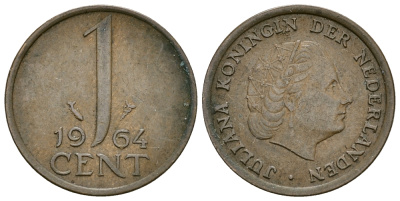 Нидерланды 1 цент 1964 Юлиана (1949-1980) KM 180 бронза 61-1252