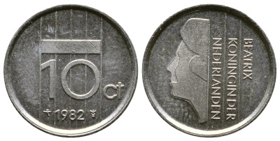 НИДЕРЛАНДЫ 10 ЦЕНТОВ 1982 ЮЛИАНА KM 203 никель 4110-1732