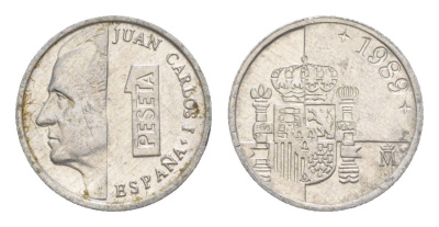 Испания 1 песета 1989 M, Хуан Карлос I (1975-2014) KM 832 алюминий 4623-1035