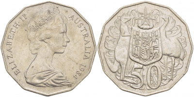 Австралия 50 центов 1984 Елизавета II (1952-2022), герб, кенгуру KM 68 медно-никель 29-121