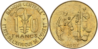 Западная Африка (BCEAO) 10 франков 1997 KM 10 медь алюминий никель UNC 4604-735