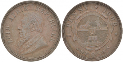 Южно-Африканская Республика, Трансвааль 1 пенни 1898 Пауль Крюгер KM 2 медь 180-833