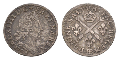 Франция 5 солей 1704 BB, Людовик XIV (1643-1715) KM 337 серебро 1515-344