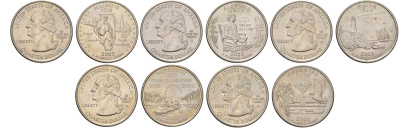 США годовой набор из 5 монет (25 центов, квотер, 1/4 доллара) серии квотеры 50 штатов 2003 Квотер штата Иллинойс, Алабама, Мэн, Миссури и Арканзас KM 343, 344, 345, 346 и 347 медь плакированный медно-никелем UNC 4628-1222-1226