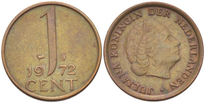 Нидерланды 1 цент 1972 Юлиана (1948-1980) КМ 180 бронза 3955-136