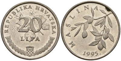 Хорватия 20 лип 1995 олива, легенда на хорватском KM 7 сталь плакированная никелем 4154-629