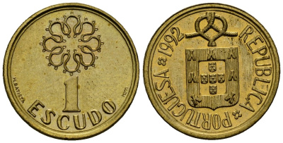 Португалия 1 эскудо 1992 KM 631 никель латунь 4164-1114