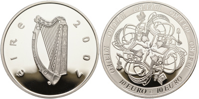 Ирландия 10 евро 2007 влияние Ирландии на европейскую культуру, символы влияния в 4-х областях культуры KM 58 серебро PROOF 01-167-23