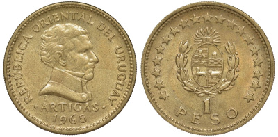Уругвай 1 песо 1965 KM 46 алюминиевая бронза 92-656