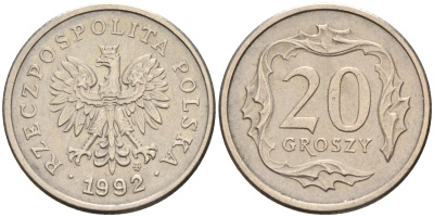 Польша 20 грошей 1992 MW KM 280 медно-никель    4174-724