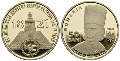 Румыния 50 бани 2021 200 лет со дня Валашского восстания 1821 года, Тудор Владимиреску KM NEW никель латунь  PROOF  M56-18