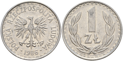 Польша 1 злотый 1986 MW KM 49.2 алюминий    4161-1034