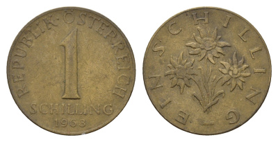 Австрия 1 шиллинг 1963 KM 2886 алюминиевая бронза 4671-616