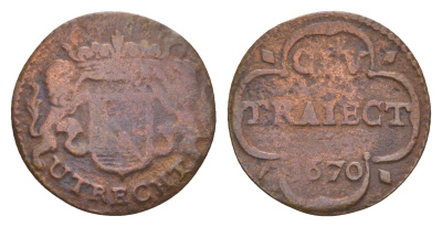 Нидерланды, Голландская Республика, Утрехт 1 дуит 1670 KM 44 медь 1519-345