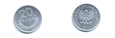 ПОЛЬША 20 ГРОШЕЙ 1976 KM 47 алюминий 4379-551