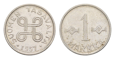 Финляндия 1 марка 1957 KM 36a железо плакированное никелем 4647-434
