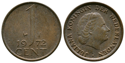 Нидерланды 1 цент 1972 Юлиана (1948-1980) КМ 180 бронза 75-867