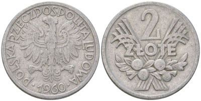 Польша 2 злотых 1960 MW Y 46 алюминий 4616-1011
