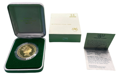 Австралия 5 долларов 1988 новое здание Парламента Австралии, в оригинальной коробке, с сертификатом, тираж 80000 экземпляров KM 102 алюминиевая бронза PROOF 7-5-1-20