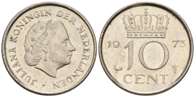 Нидерланды 10 центов 1973 Юлиана (1948-1980) КМ 182 никель    4602-533