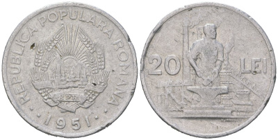 Румыния 20 леев 1951 KM 80 алюминий 183-1022