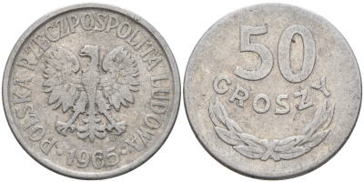 Польша 50 грошей 1965 MW KM 48.1, Parchimowicz 210b алюминий  4161-125