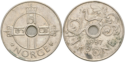 Норвегия 1 крона 1997 Харальд V (1992- ) KM 462 медно-никель 4364-2737