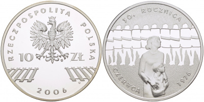 Польша 10 злотых 2006 MW, 30 лет акциям протеста в июне 1976 года KM 598 серебро PROOF 1087-4-43