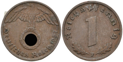 Германия 1 рейхспфенниг 1937 F KM 89, J 361 бронза 4136-1155