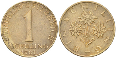 Австрия 1 шиллинг 1981 KM 2886 алюминиевая бронза 4142-1121