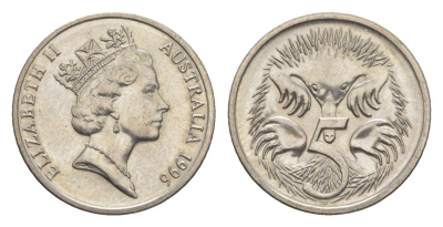 Австралия 5 центов 1996 Елизавета II (1952-2022), ехидна KM 80 медно-никель UNC 4154-165