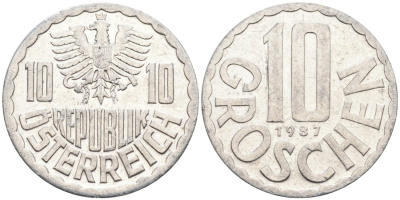 АВСТРИЯ 10 ГРОШЕЙ 1987 КМ 2878 алюминий 4573-241