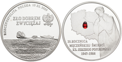 Польша 10 злотых 2009 25 лет со дня убийства Ежи Попелушко, красная слеза KM 701 серебро PROOF 1096-2-51