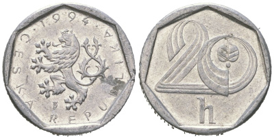 Чехия 20 геллеров 1994 KM 2.1 алюминий 4621-549