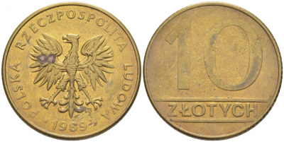 ПОЛЬША 10 ЗЛОТЫХ 1989 MW KM 152.2 латунь 213-836