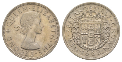 Новая Зеландия 1/2 кроны 1962 Елизавета II (1952-2022) KM 29.2 медно-никель UNC 29-616