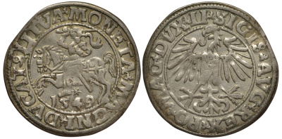 Польша 1/2 гроша (полугрош) 1549 Сигизмунд II Август (1544-1572), вес 1,16 гр. Saurma 5561 серебро 1516-1515