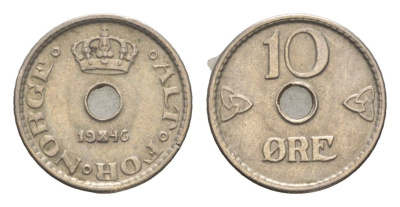 Норвегия 10 эре 1946 Хокон VII (1905-1957) KM 383 медно-никель 4651-435