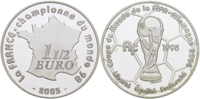 Франция 1 1/2 евро 2005 чемпионат мира по футболу в Германии 2006 года KM 2020 серебро PROOF 1076-5-52