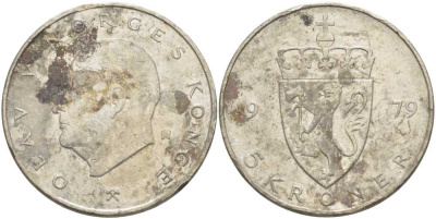 НОРВЕГИЯ 5 КРОН 1979 УЛАФ V (1957-1991) KM 420 медно-никель 215-134