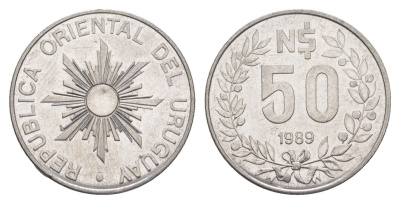 Уругвай 50 песо 1989 KM 94 нержавеющая сталь UNC 4635-851