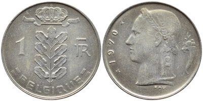 БЕЛЬГИЯ 1 ФРАНК 1970 BELGIQUE KM 142.1 медно-никель 4385-557