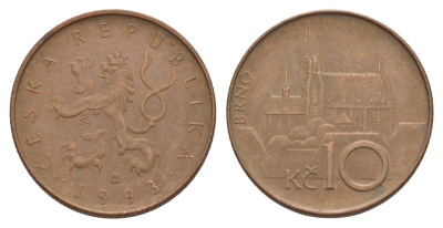 Чехия 10 крон 1994 кафедральный собор, город Брно KM 4 сталь плакированная медью 4631-1022