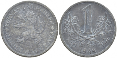 Богемия и Моравия 1 крона 1944 германский протекторат KM 4 цинк 77-945