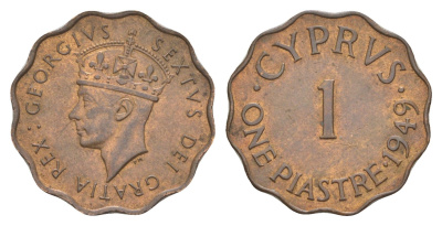 Кипр 1 пиастр 1949 Георг VI (1936-1952), год-тип KM 30 бронза UNC 4127-1321