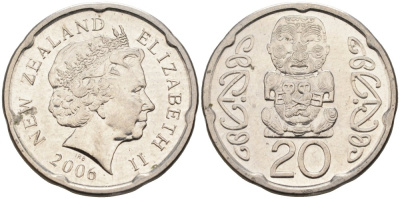 Новая Зеландия 20 центов 2006 Елизавета II (1952-2022), идол Пукаки KM 118а никелированная сталь 4579-1143