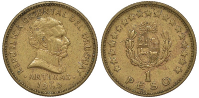 Уругвай 1 песо 1965 KM 46 алюминиевая бронза 92-741