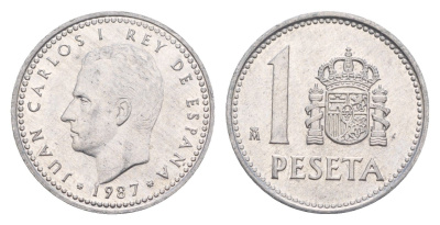 Испания 1 песета 1987 M, Хуан Карлос I (1975-2014) KM 821 алюминий 4655-1128