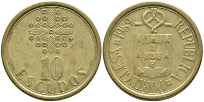 ПОРТУГАЛИЯ 10 ЭСКУДО 1989 KM 633 никель латунь 4395-1011