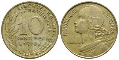 ФРАНЦИЯ 10 САНТИМОВ 1978 ТИП MARIANNE KM 929 медь алюминий никель 93-1323